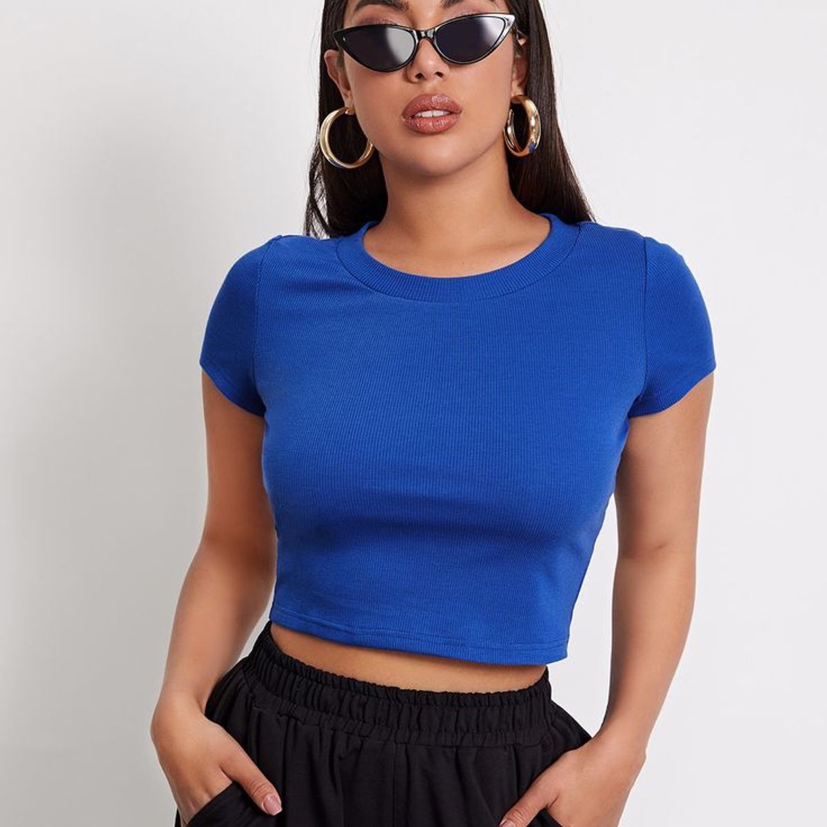 MARC - Blusa Manga Corta Casual Mujer Azul