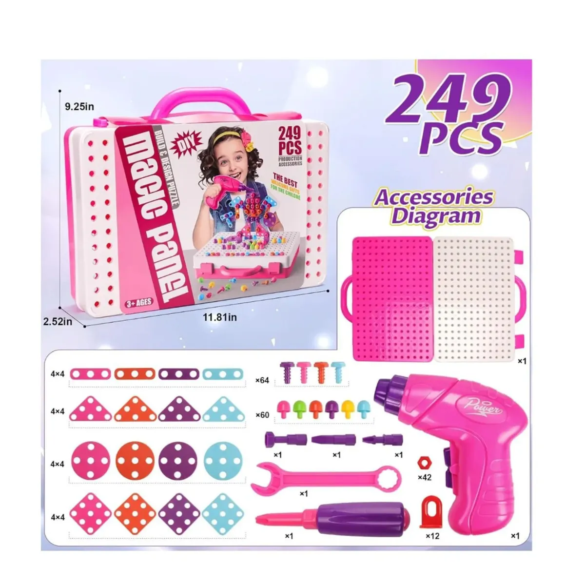 GENERICO - Maleta Puzle Creativa 2d y 3d para Niñas 249 Pz con Taladro