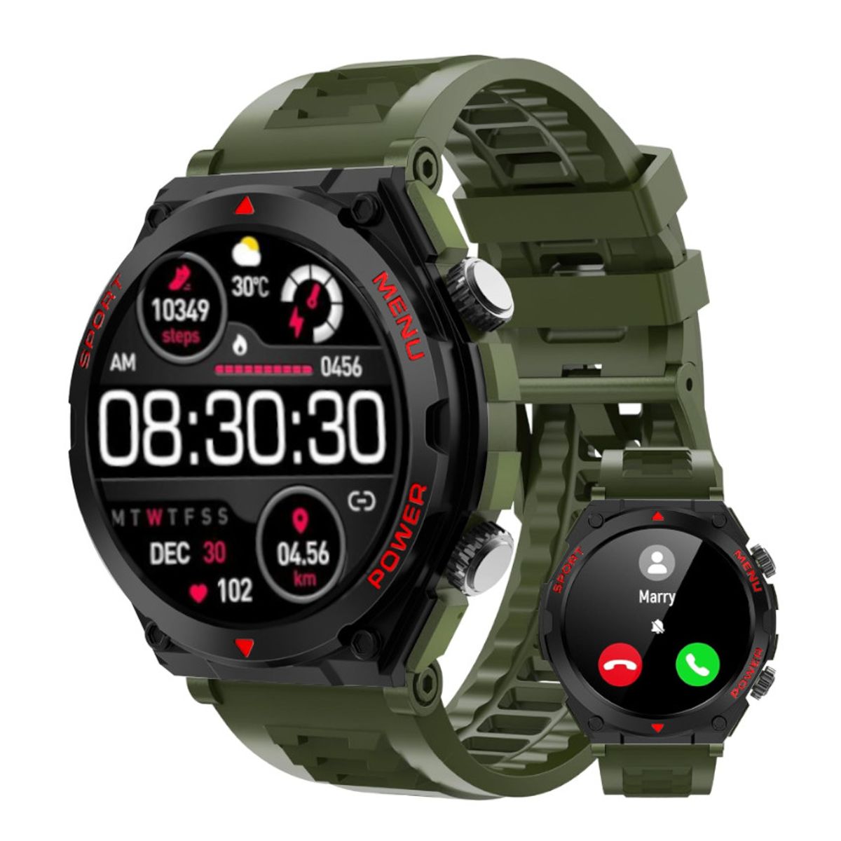 FITNESS - Smart Watch Fitness Tracker S66 Android IOS Army Green Bluetooth