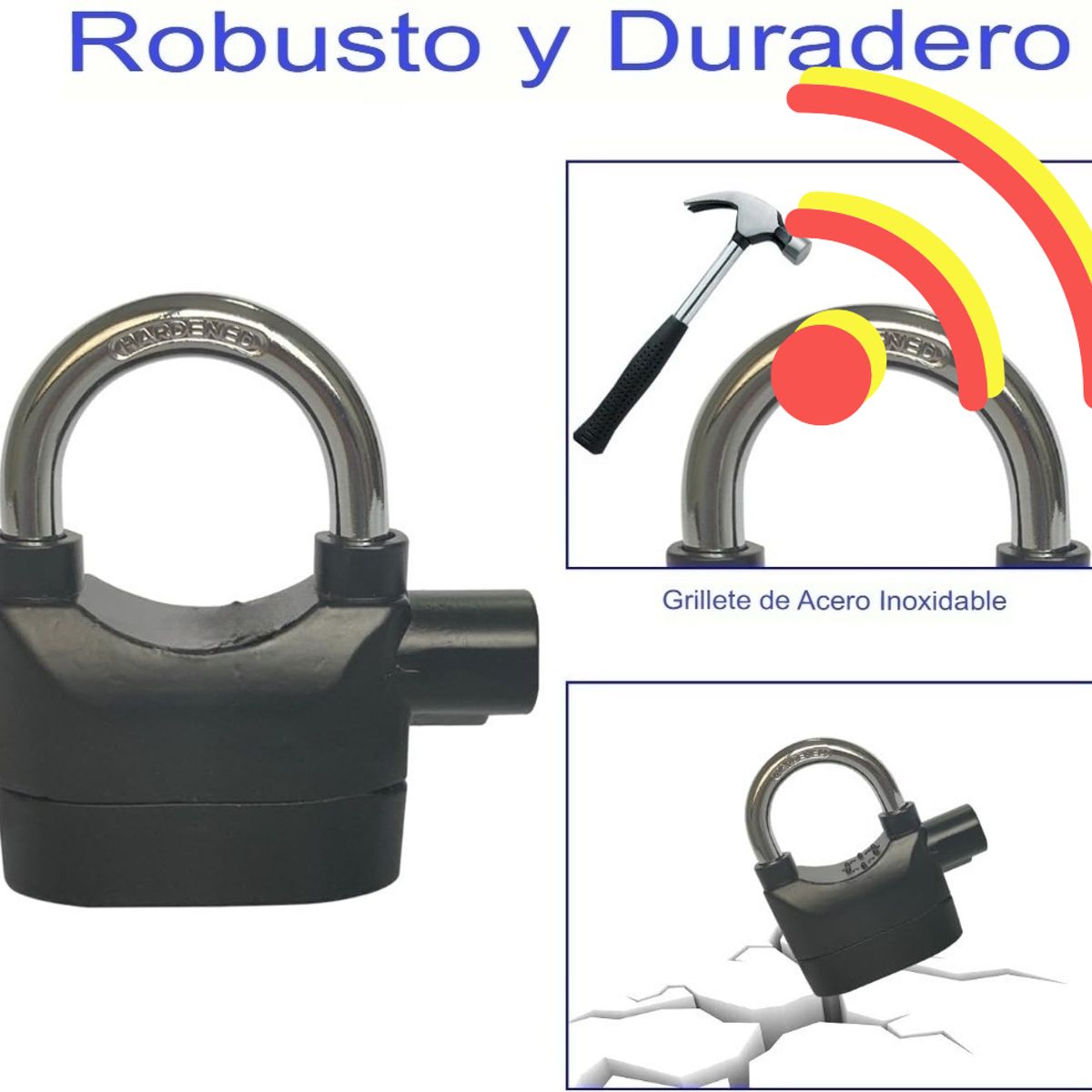 GENERICO - CANDADO ALARMA SIRENA ANTIRROBO NEGRO INTELIGENTE MOTOS BICICLETA SCOTER