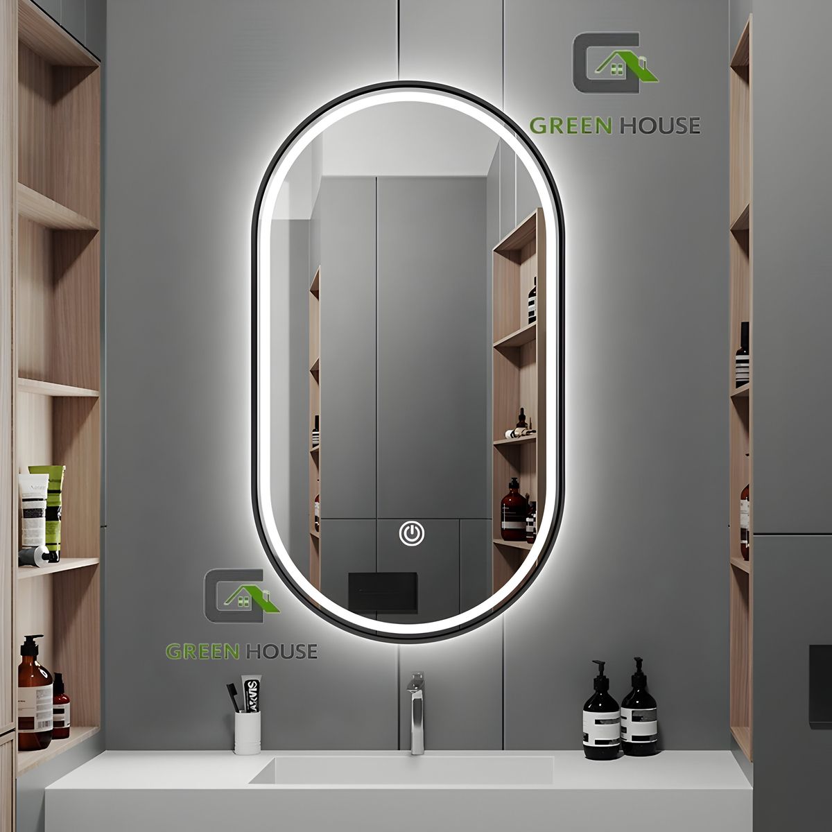 GREEN HOUSE - ESPEJO OVALADO CAMILA CON LUZ  3 TIEMPOS TOUCH 60x90 CM