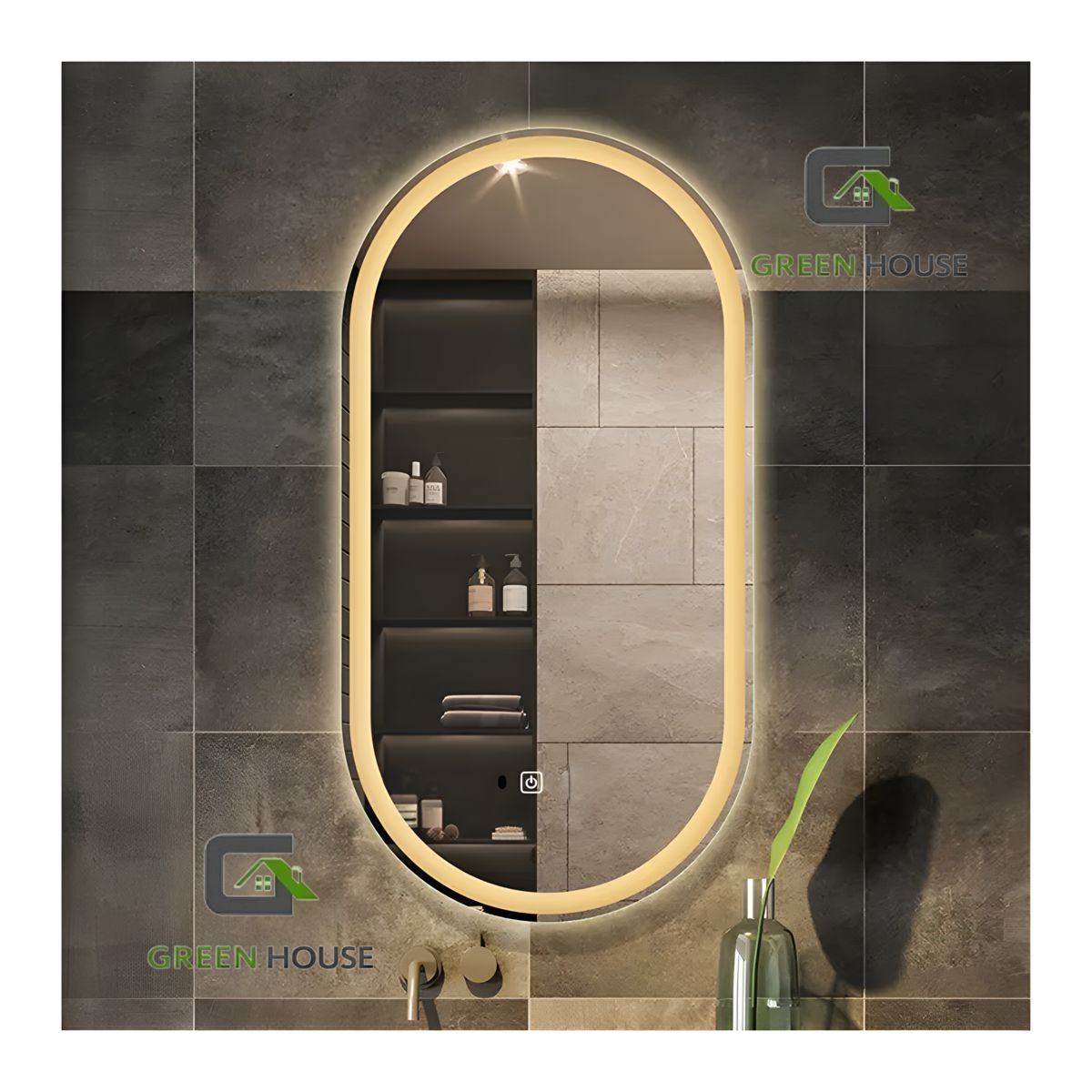 GREEN HOUSE - ESPEJO OVALADO CAMILA CON LUZ  3 TIEMPOS TOUCH 60x90 CM