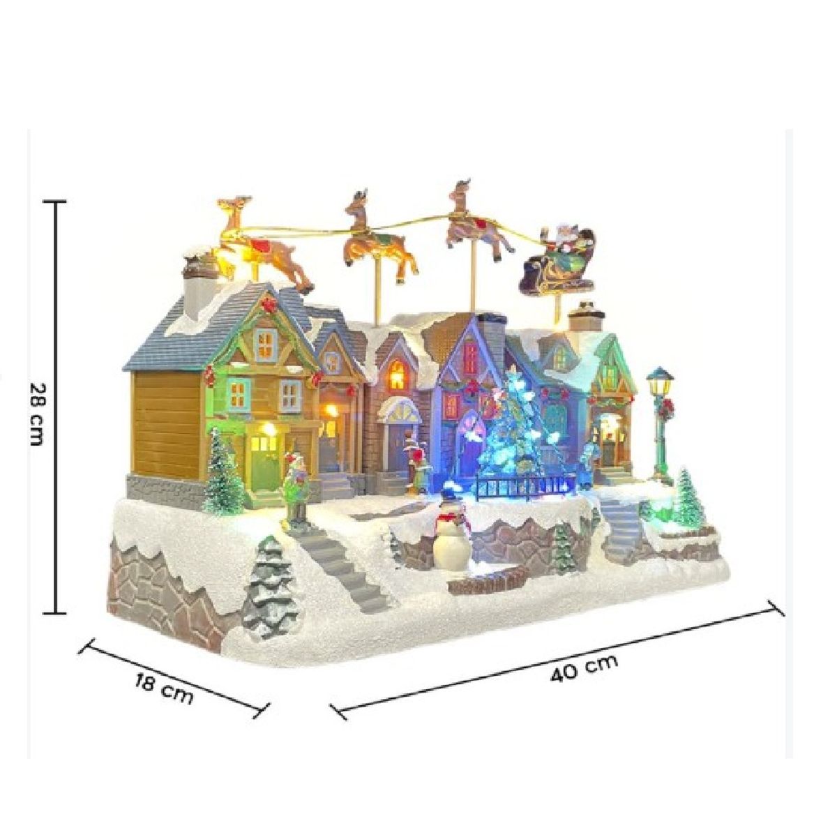 GENERICO - Villa Navideña Papá Noel 3 Renos Árbol Giratorio Musical Luz Led