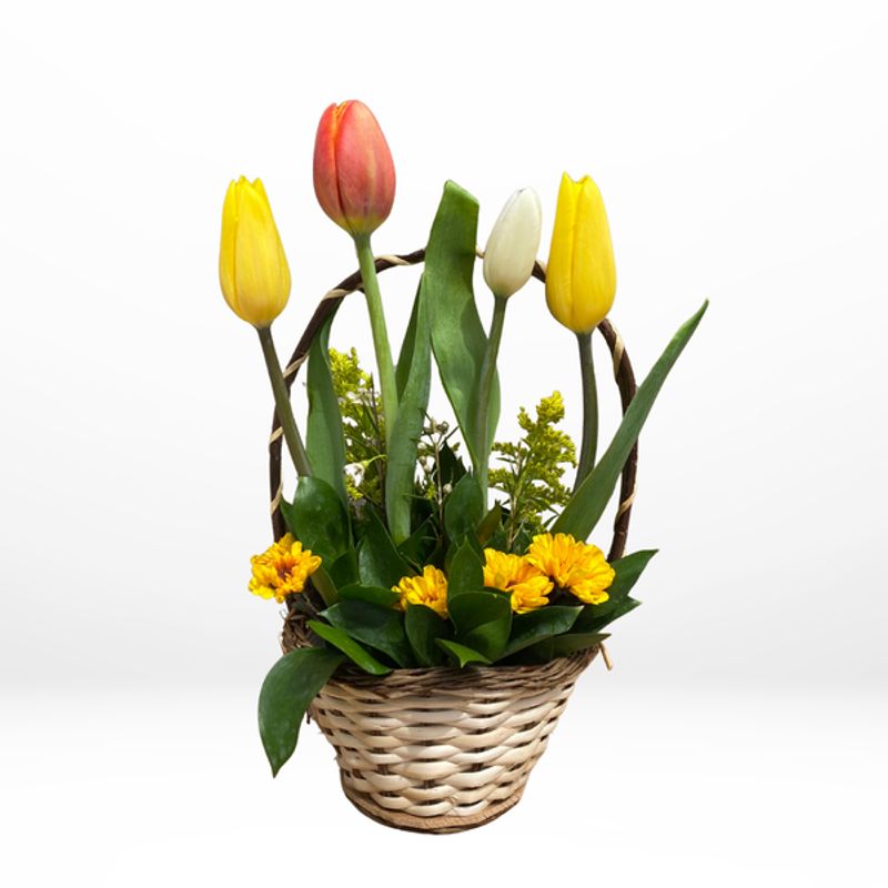 GENERICO - Mini Canasta Deysi  Flores Amarillas -Arreglo floral