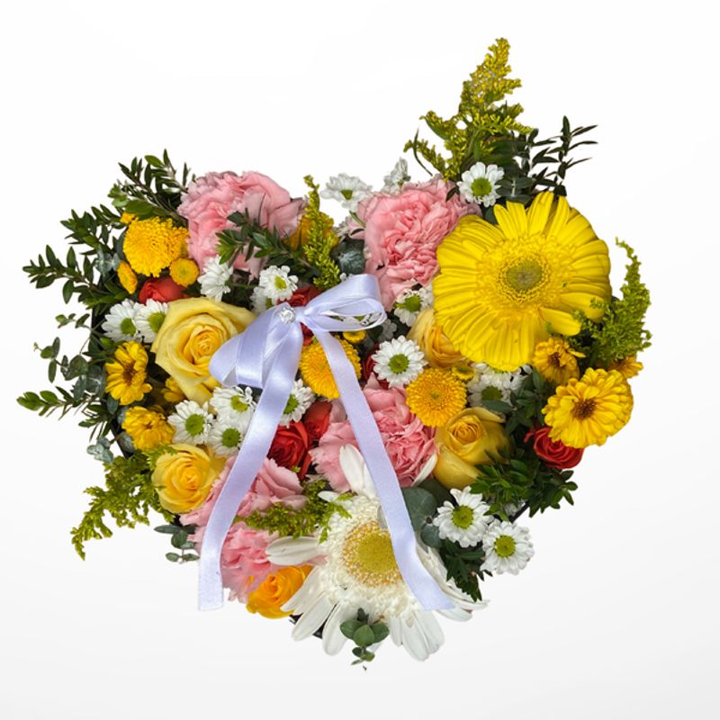 GENERICO - Corazón Primaveral  Flores Amarillas - Arreglo floral