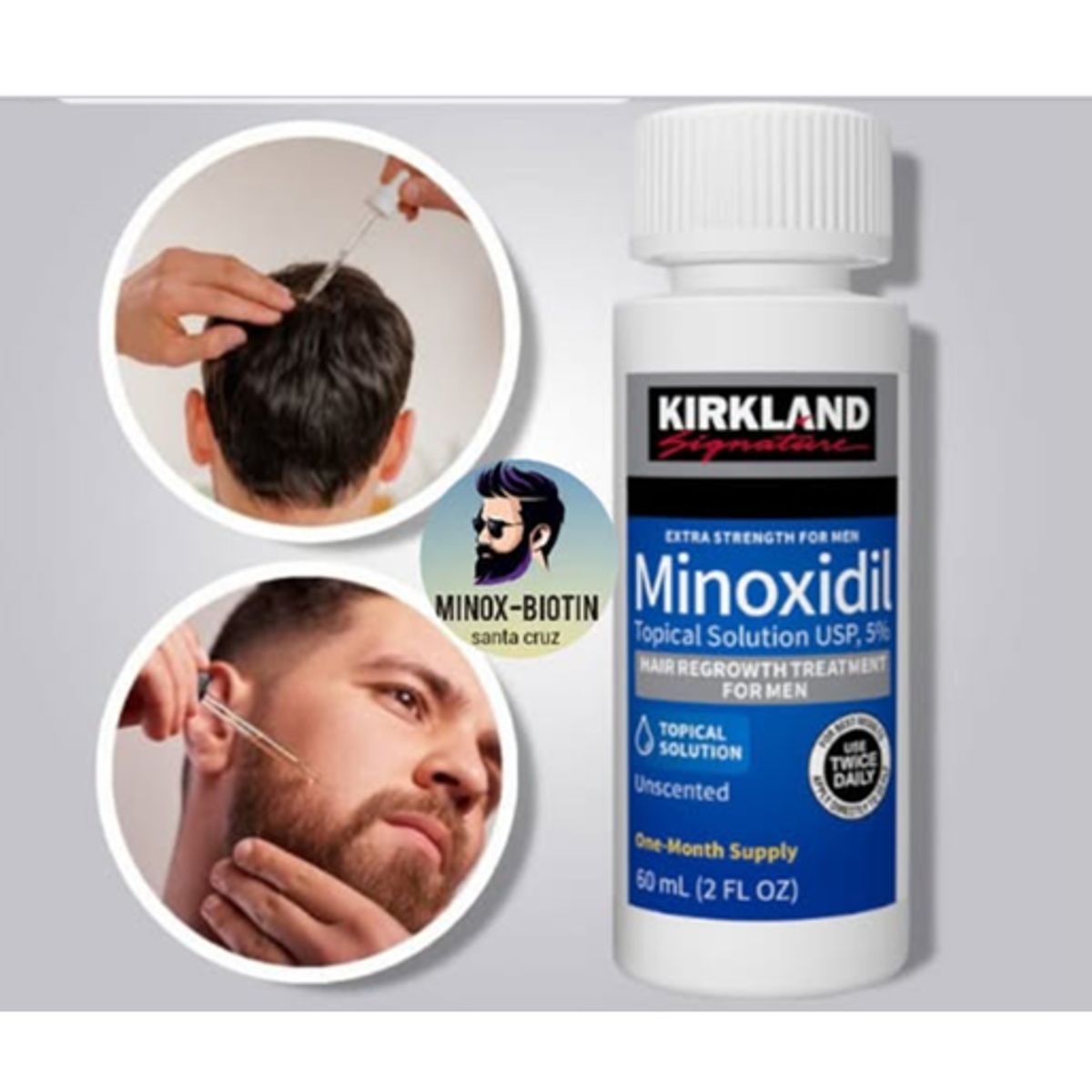 KIRKLAND - Minoxidil 5% Aumento Cabello y Barba Hombre Mujer con Gotero