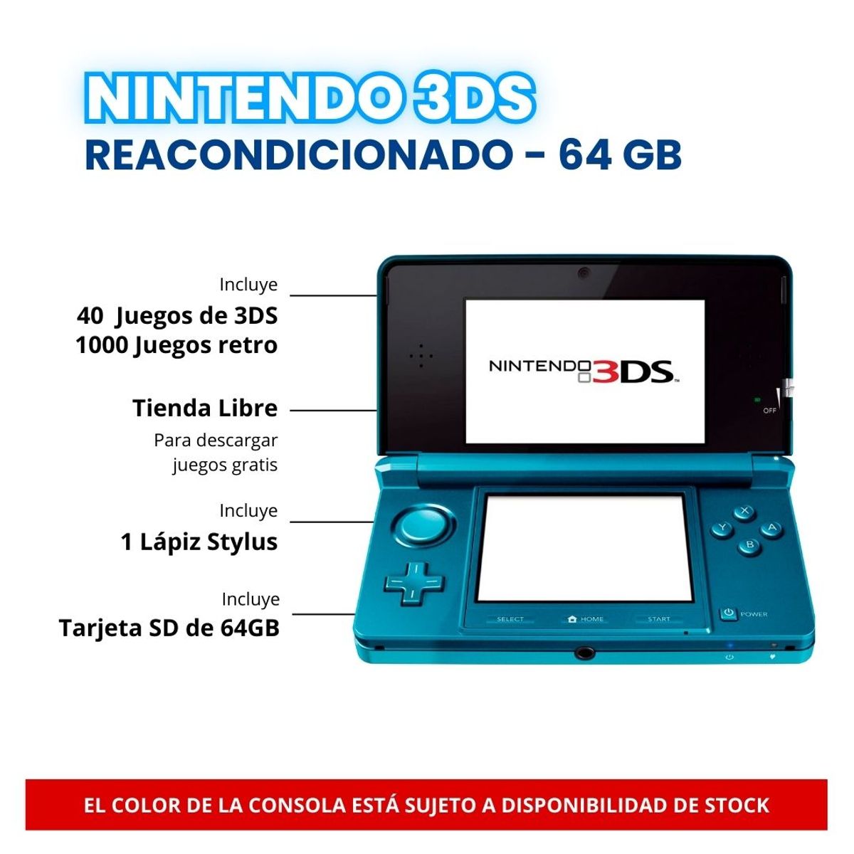 NINTENDO - Nintendo 3DS ROSADO Reacondicionada – 64GB + 1000 Juegos Retro