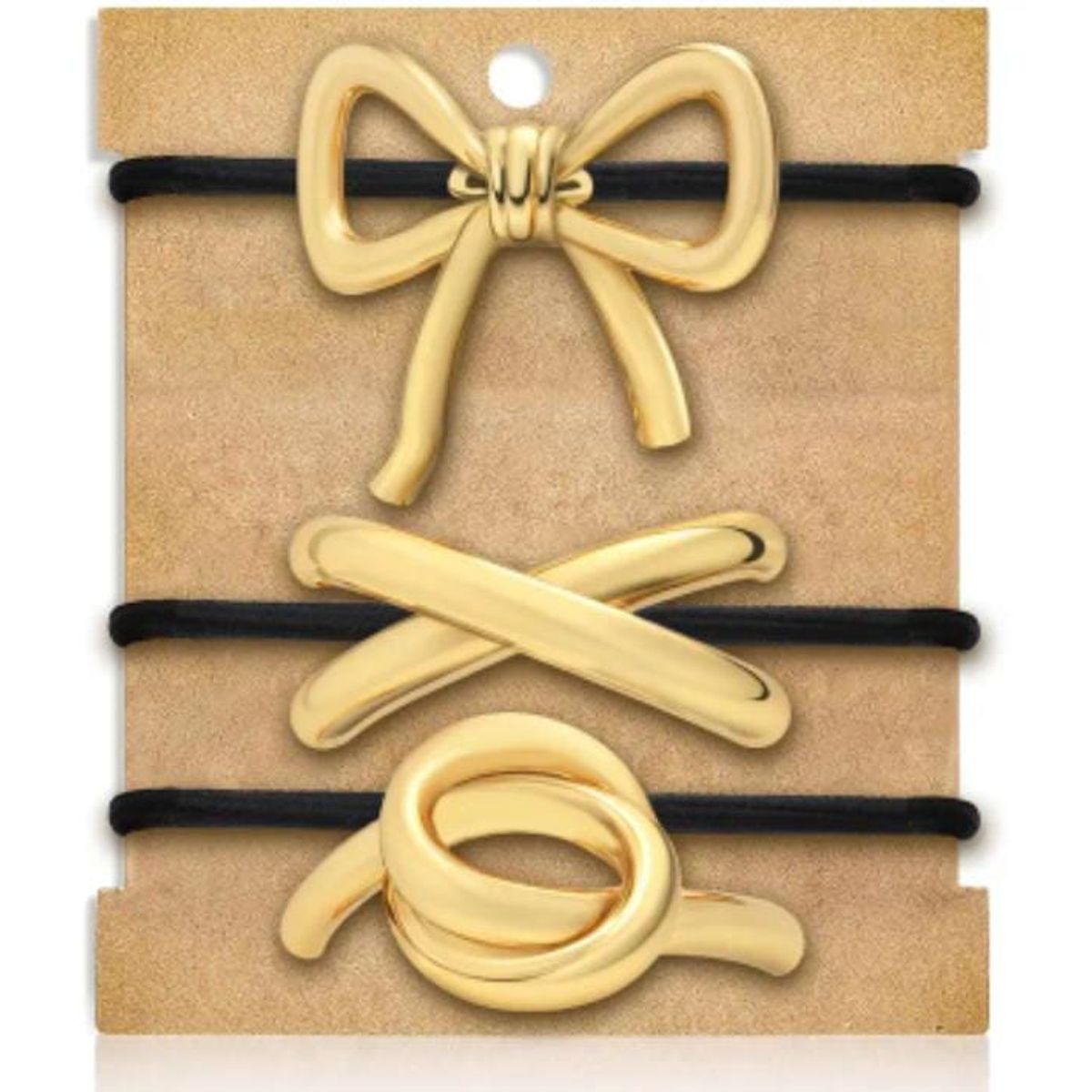 MORITA BAG STORE - 3 PIEZAS DE LIGAS DE CABELLO DORADAS DE METAS CON DISEÑO