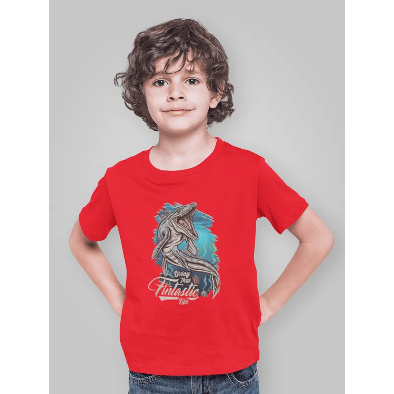 GENERICO - Polo de Dinosaurios Mosasaurio Camiseta para Niños Algodon Rojo