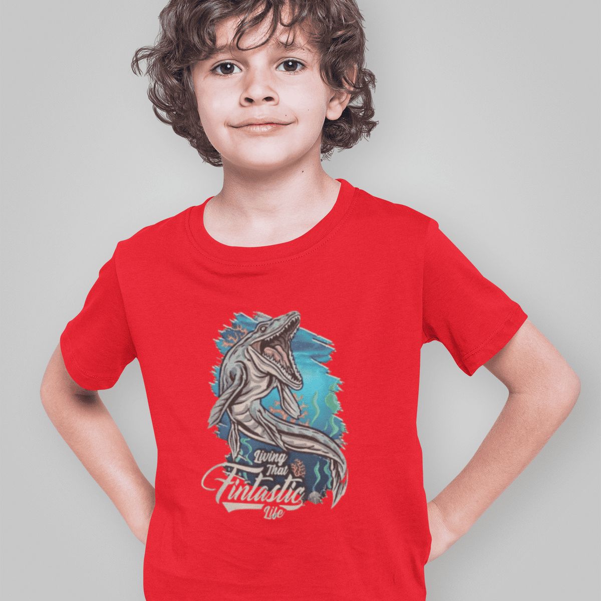 GENERICO - Polo de Dinosaurios Mosasaurio Camiseta para Niños Algodon Rojo