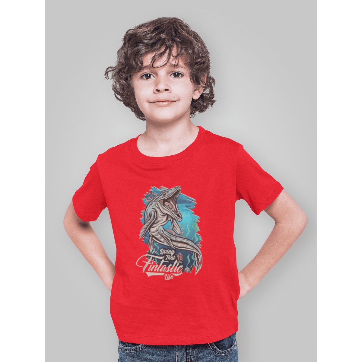 GENERICO - Polo de Dinosaurios Mosasaurio Camiseta para Niños Algodon Rojo