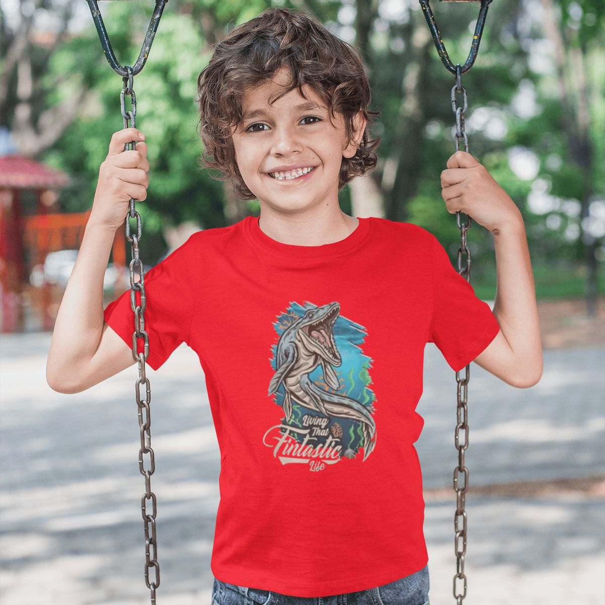 GENERICO - Polo de Dinosaurios Mosasaurio Camiseta para Niños Algodon Rojo