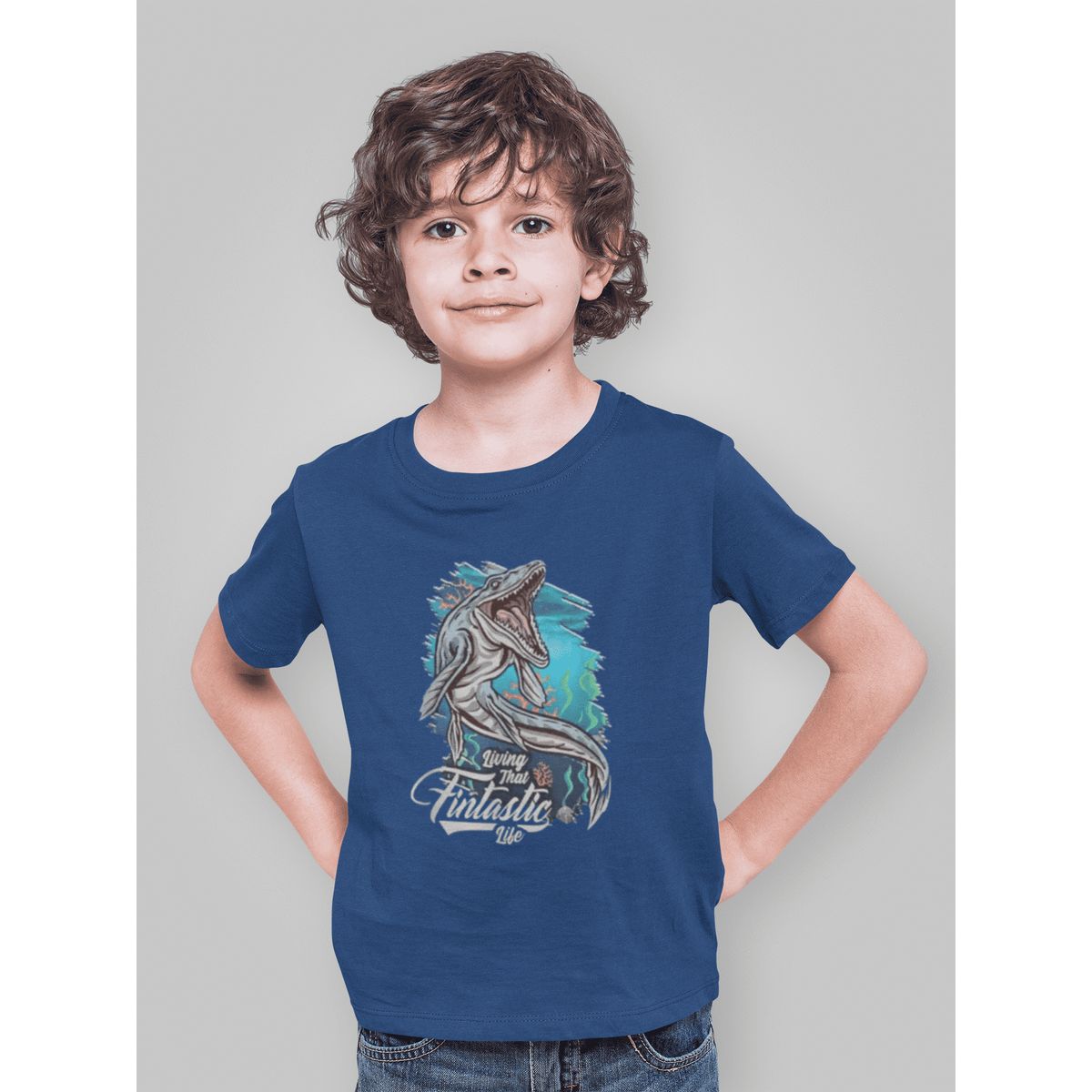 GENERICO - Polo de Dinosaurios Mosasaurio Camiseta para Niños Algodon Azul