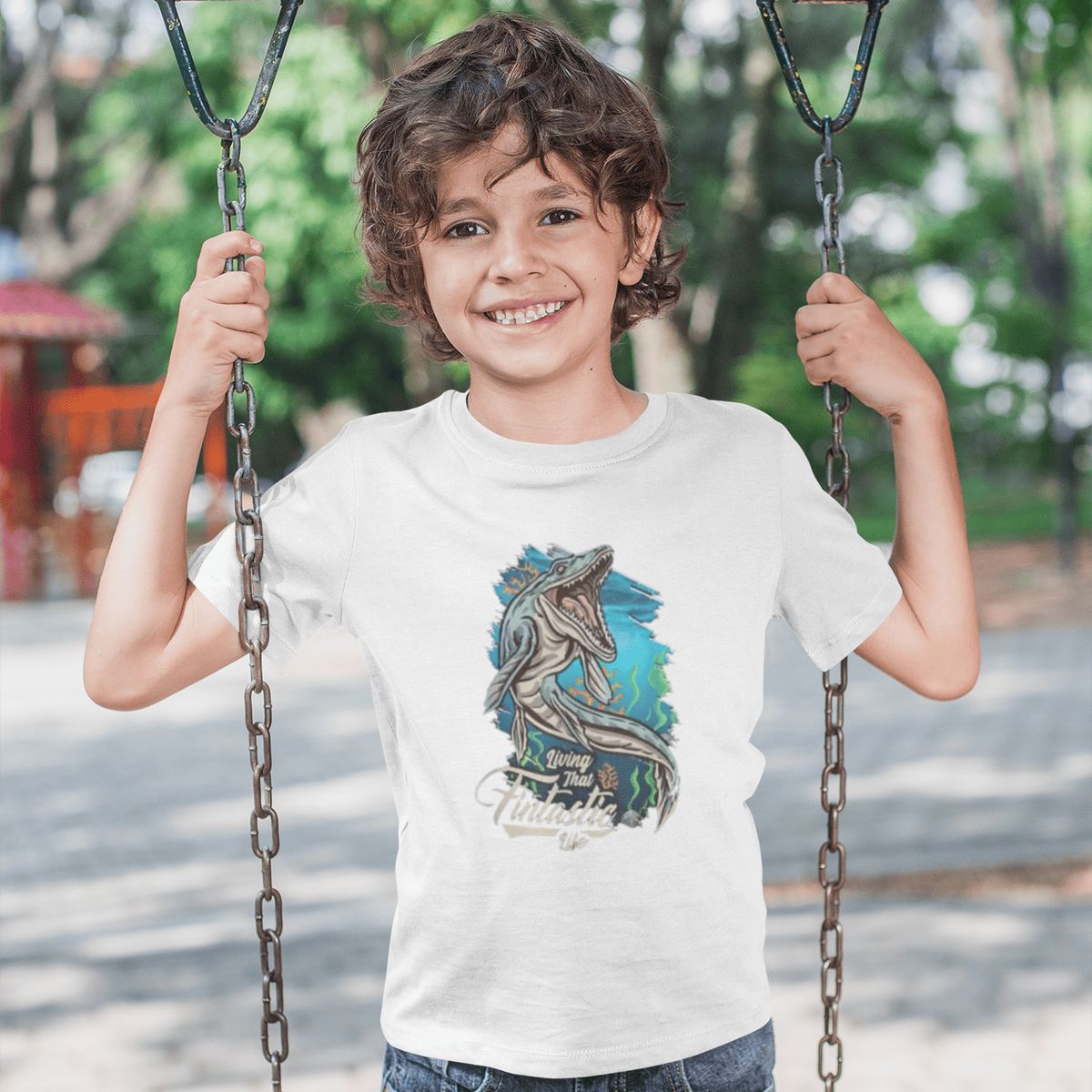 GENERICO - Polo de Dinosaurios Mosasaurio Camiseta para Niños Algodon Blanco