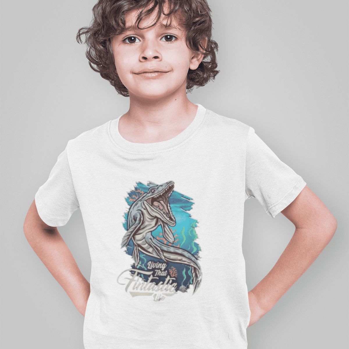 GENERICO - Polo de Dinosaurios Mosasaurio Camiseta para Niños Algodon Blanco