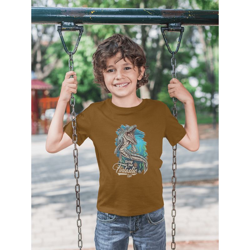GENERICO - Polo de Dinosaurios Mosasaurio Camiseta para Niños Algodon Marron