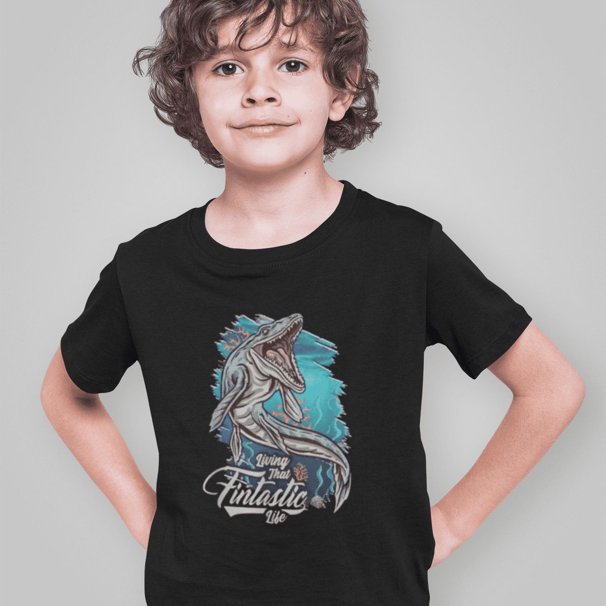 GENERICO - Camiseta de Dinosaurios Mosasaurio Polo para Niños Algodon Negro