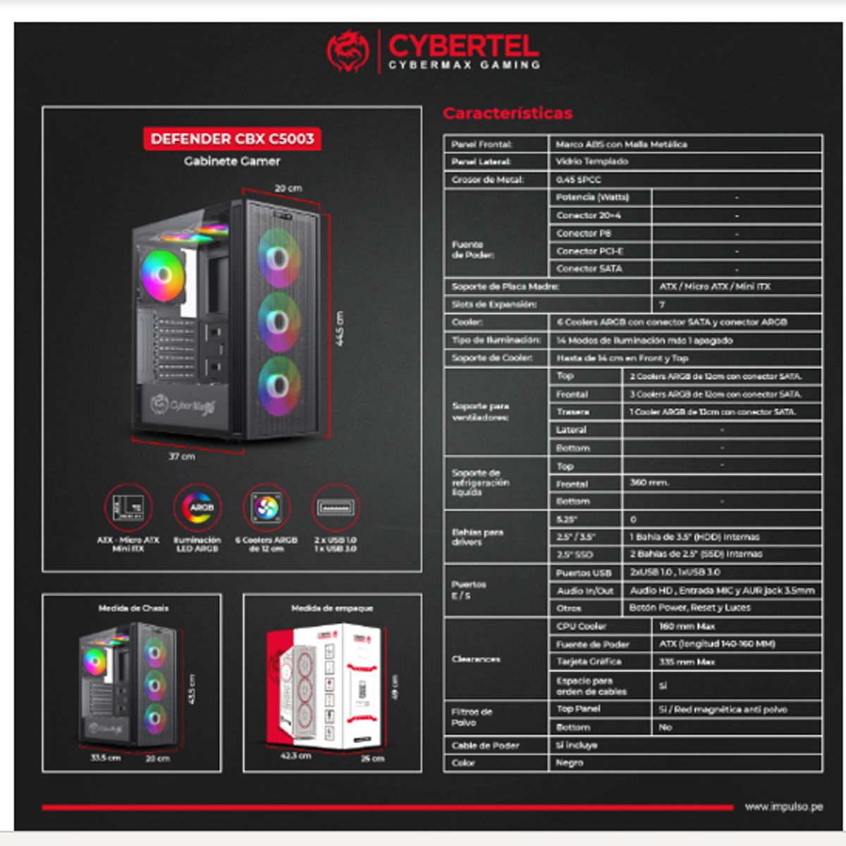 CYBERTEL - Case Gamer DEFENDER CBX C5003 6FAN ARGB CYBERTEL