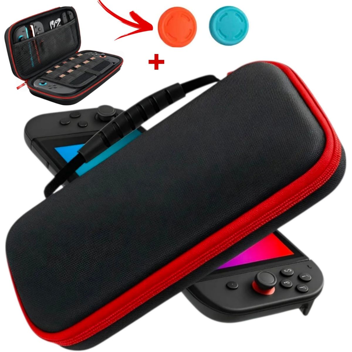 GENERICO - Estuche Protector Para Nintendo Switch 2 Case Funda - NEGRO/ROJO