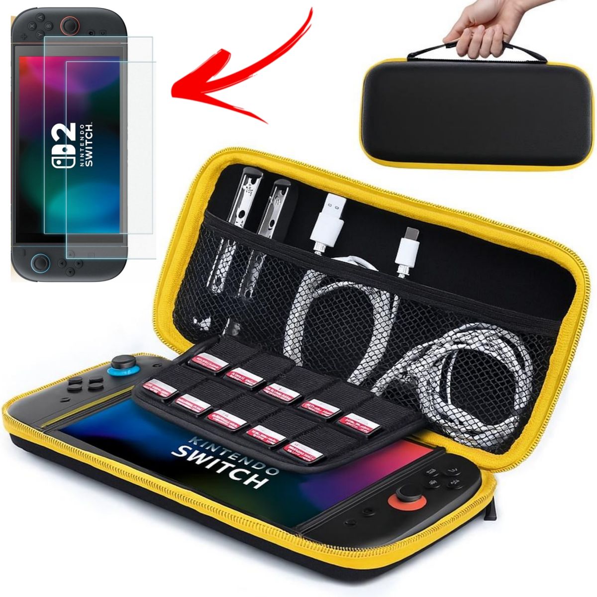 GENERICO - 02 Micas + Estuche Protector Para Nintendo Switch 2 Case Funda