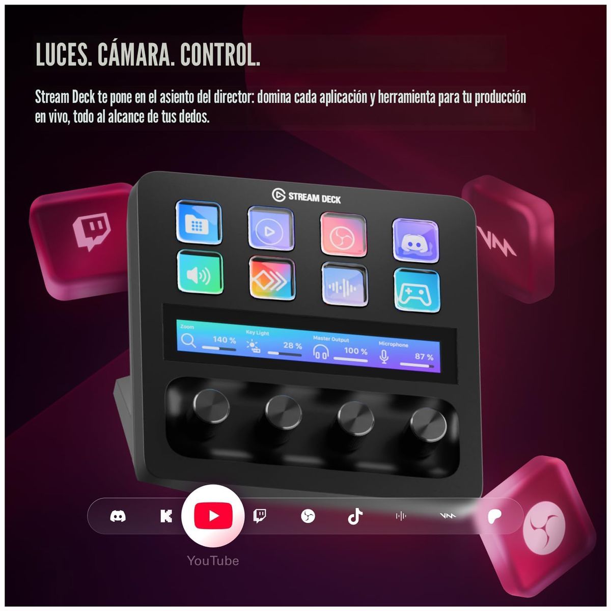 ELGATO - Elgato Stream Deck +Control de Estudio 8 Teclas LCD 4 Diales