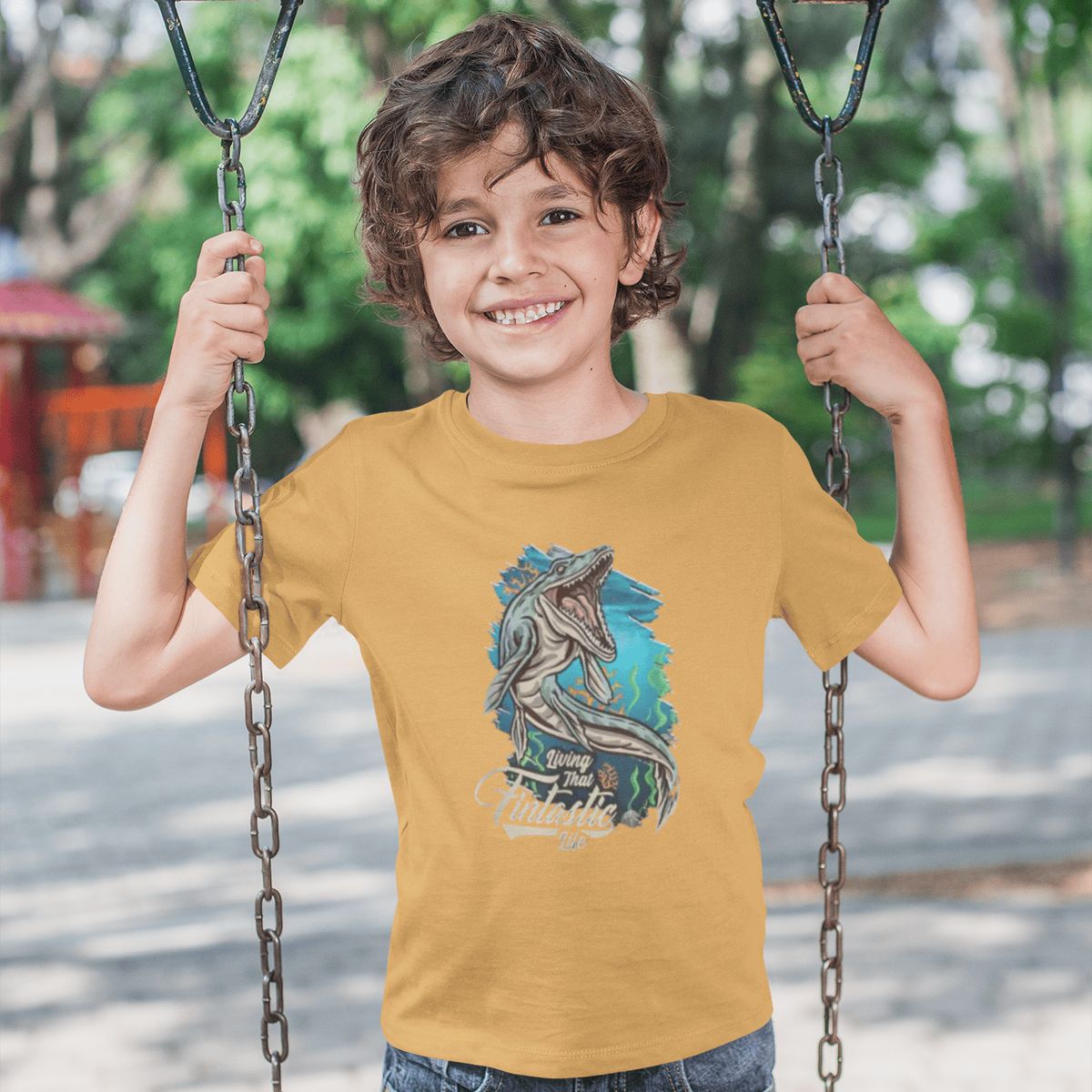GENERICO - Camiseta de Dinosaurios Mosasaurio Polo para Niños Algodon Canela