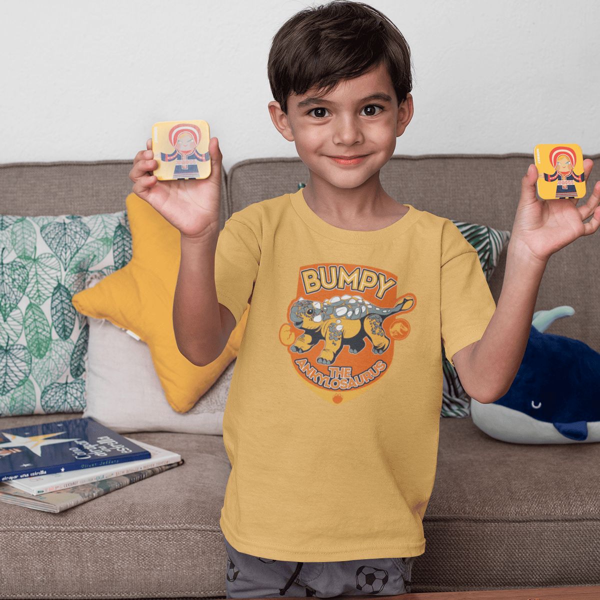 GENERICO - Camiseta de Dinosaurio Bumpy Polo para Niños Algodon Canela