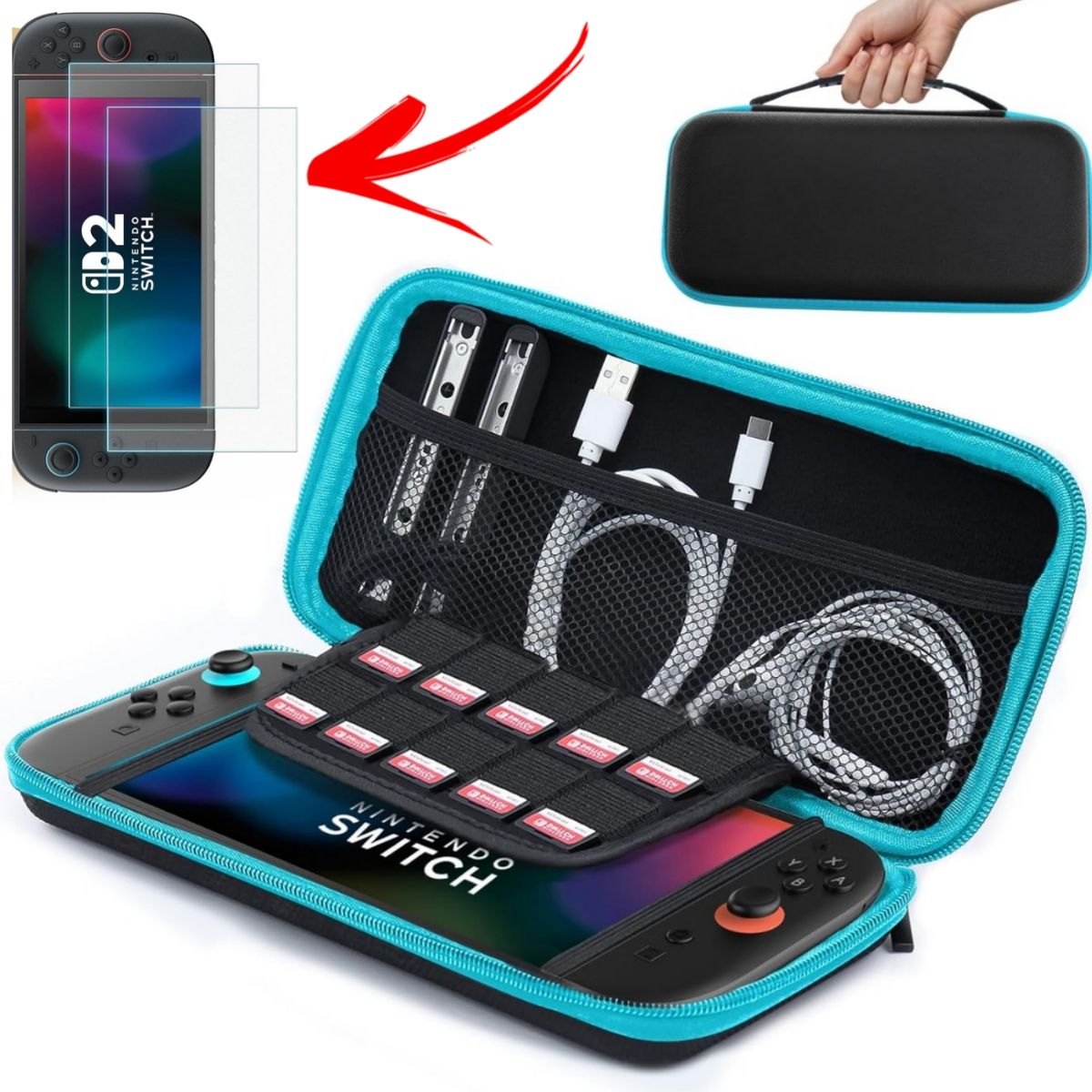 GENERICO - 02 Micas + Estuche Protector Para Nintendo Switch 2 Case Funda