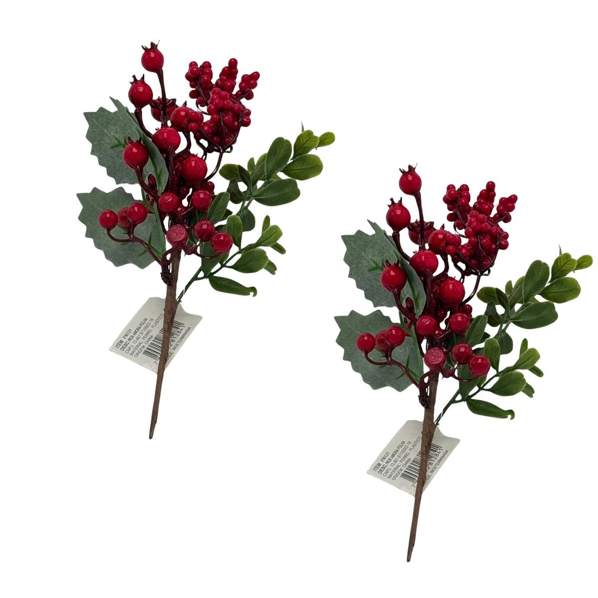 FLORIPA - Set de 2 Picks Navideños de Moras Y Hojas de 30cm FN131 FLORIPASTORE