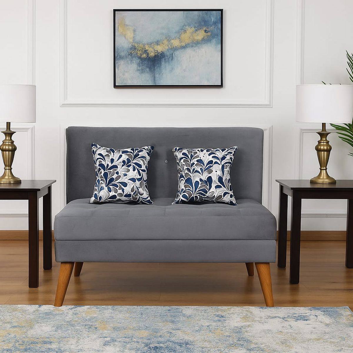 ARTSOFA - Banqueta Sofá Nórdico terciopelo Gris oscuro + obsequio