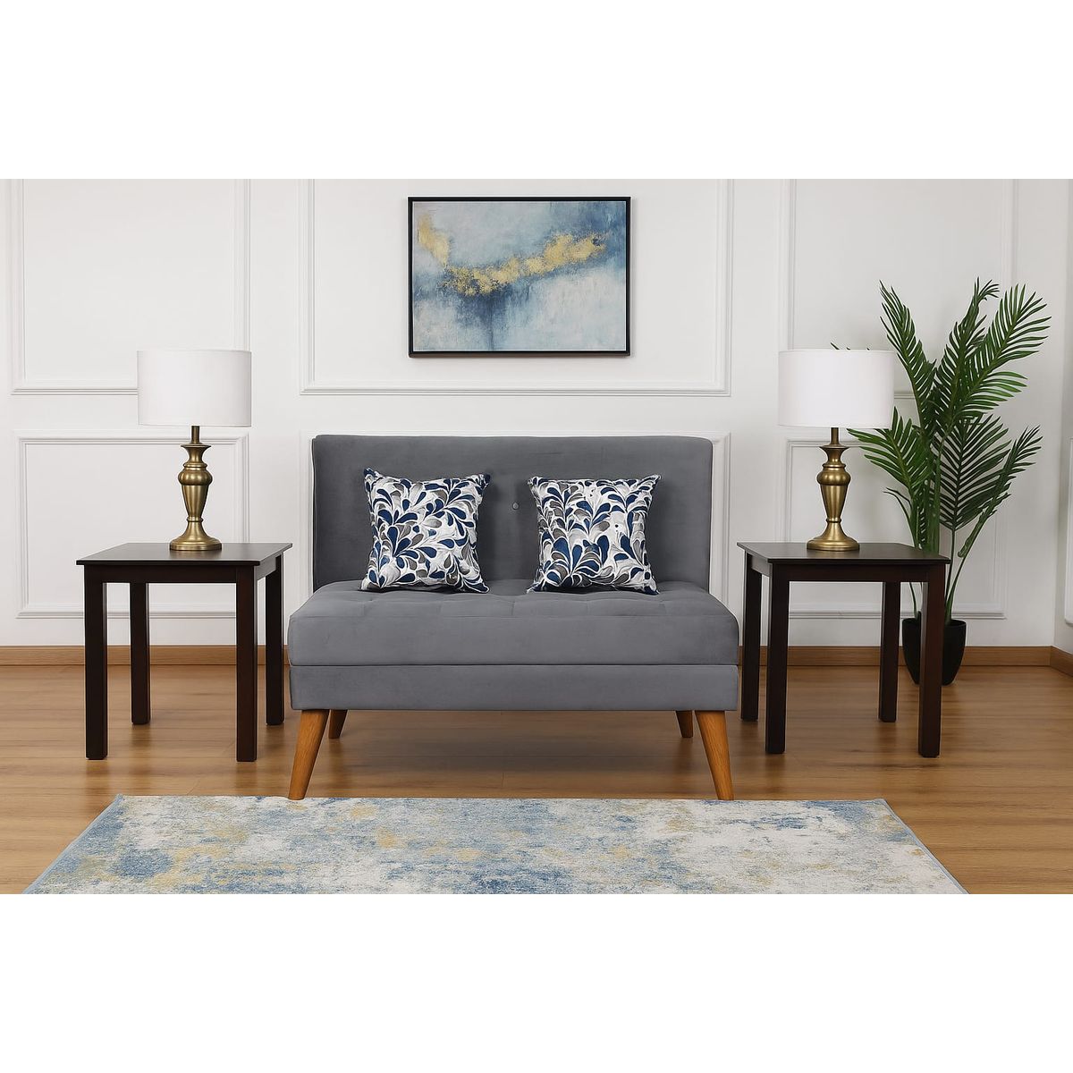 ARTSOFA - Banqueta Sofá Nórdico terciopelo Gris oscuro + obsequio