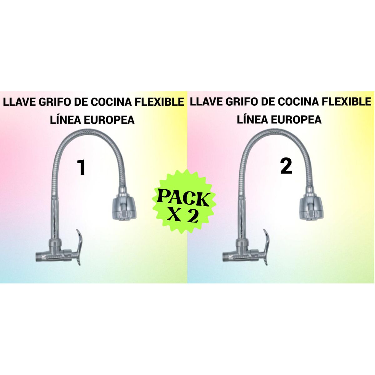 GENERICO - 2 LLAVES CAÑO COCINA CROMADO LAVADERO FLEXIBLE PICO DE GANSO
