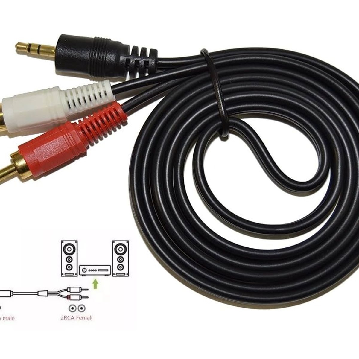 GENERICO - CABLE AUDIO JACK 3.5 mm A RCA MACHO ROJO BLANCO AUXILIAR