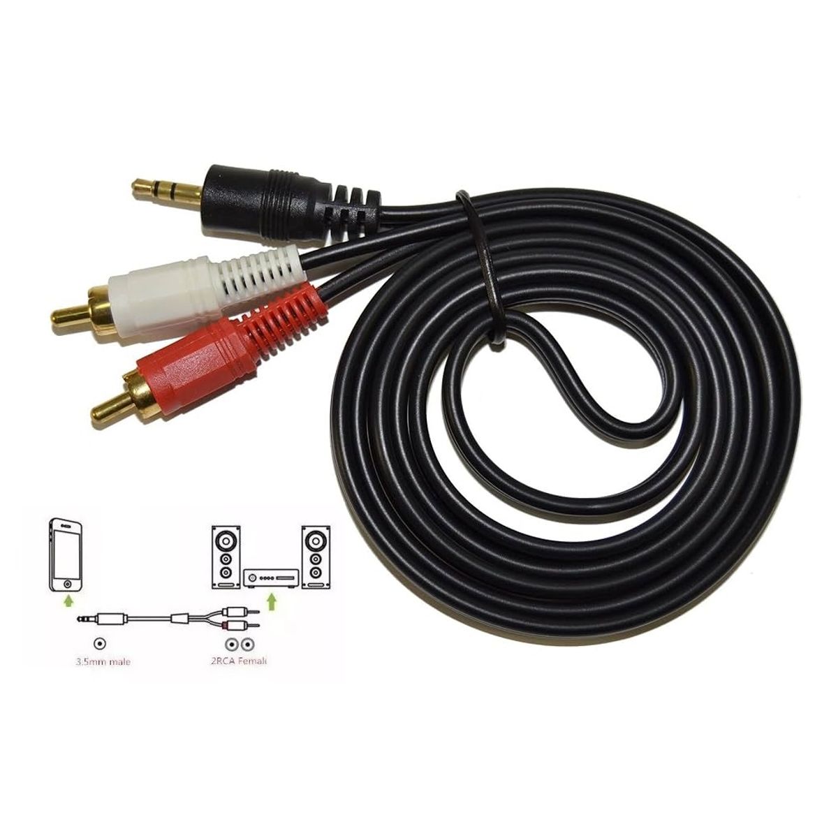 GENERICO - CABLE AUDIO JACK 3.5 mm A RCA MACHO ROJO BLANCO AUXILIAR
