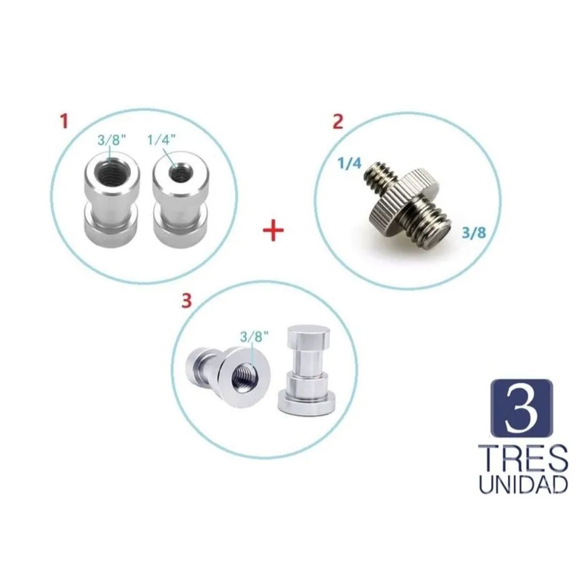 GENERICO - Kit Adaptador Trípode Macho Hembra 1 /4  3 /8 Monopié Flash Fotografia