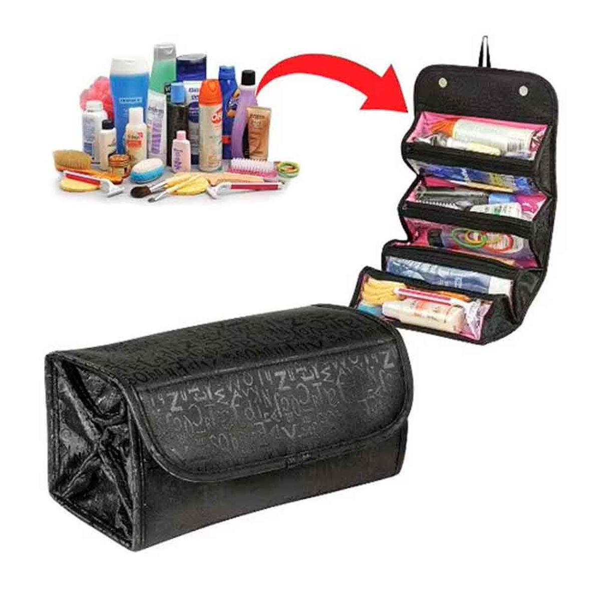 VARIOS - Organizador Neceser Plegable con Colgador para Viaje Negro