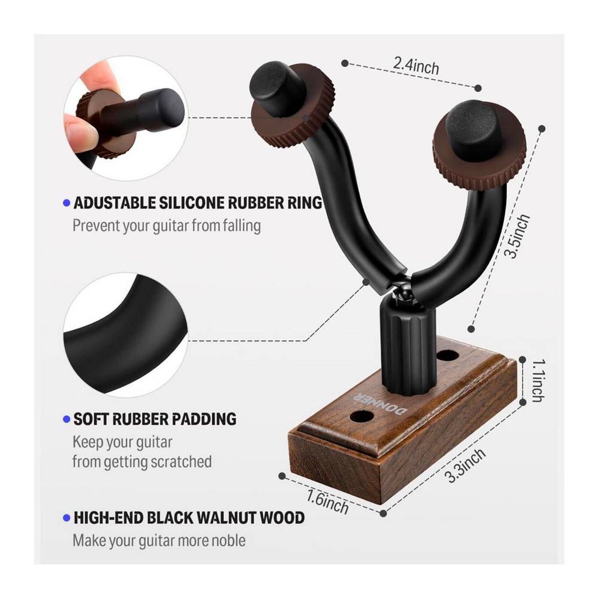 DONNER - Soportes De Pared Guitarra Pack De 6 Base Madera