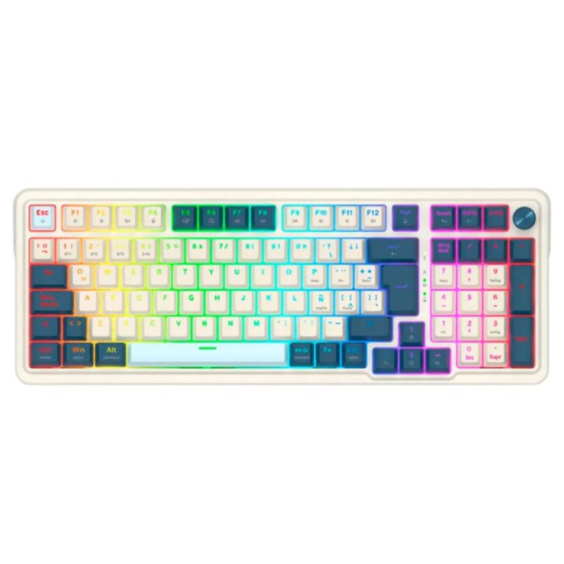 REDRAGON - Teclado Mecánico Eisa Pro K686WB-RGB-PRO Wireless White Blue Switch