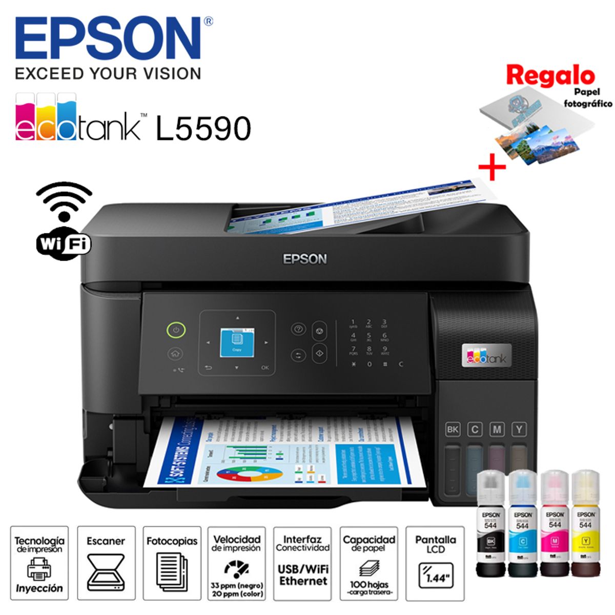 EPSON - IMPRESORA EPSON MULTIFUNCIONAL ECOTANK L5590 WIFI - ADF