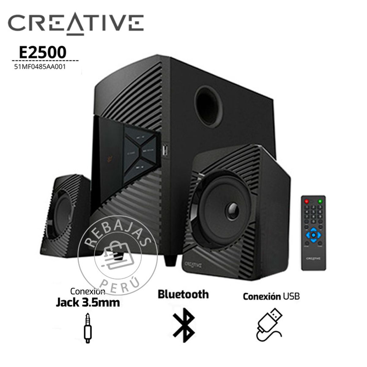 CREATIVE - Parlante Creative E2500 2.1 Negro  Bluetooth, USB y Radio FM