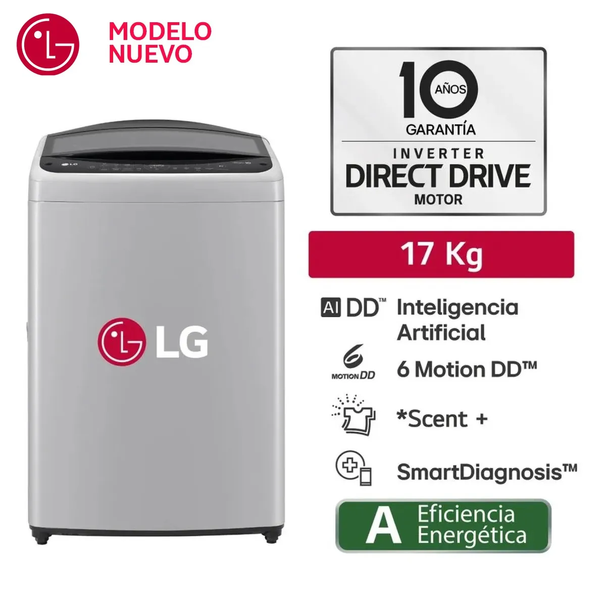 LG - Lavadora LG 17 kg Carga Superior con AI DD Gris WT17DV6T