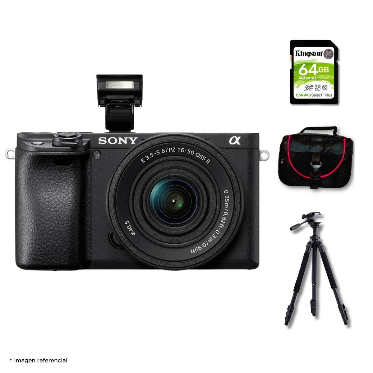 SONY - Cámara Sony Alpha a6400 Mirrorless + Lente 16-50mm II + Kit Deluxe de Accesorios