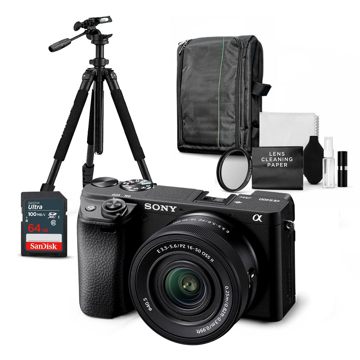 SONY - Cámara Sony Alpha a6400 Mirrorless + Lente 16-50mm II + Kit Ultimate de Accesorios