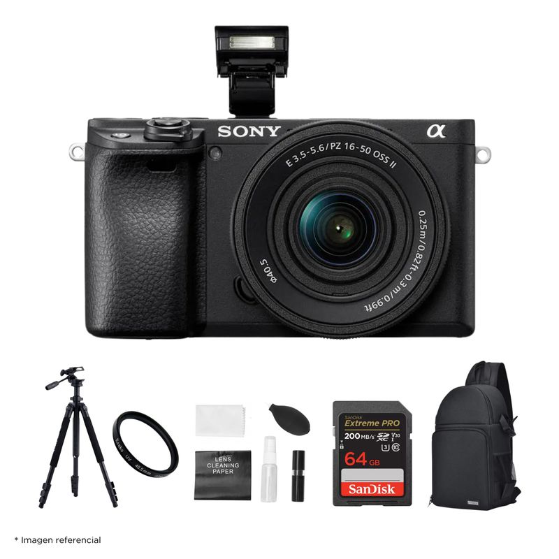 SONY - Cámara Sony Alpha a6400 Mirrorless + Lente 16-50mm II + Kit Ultimate de Accesorios