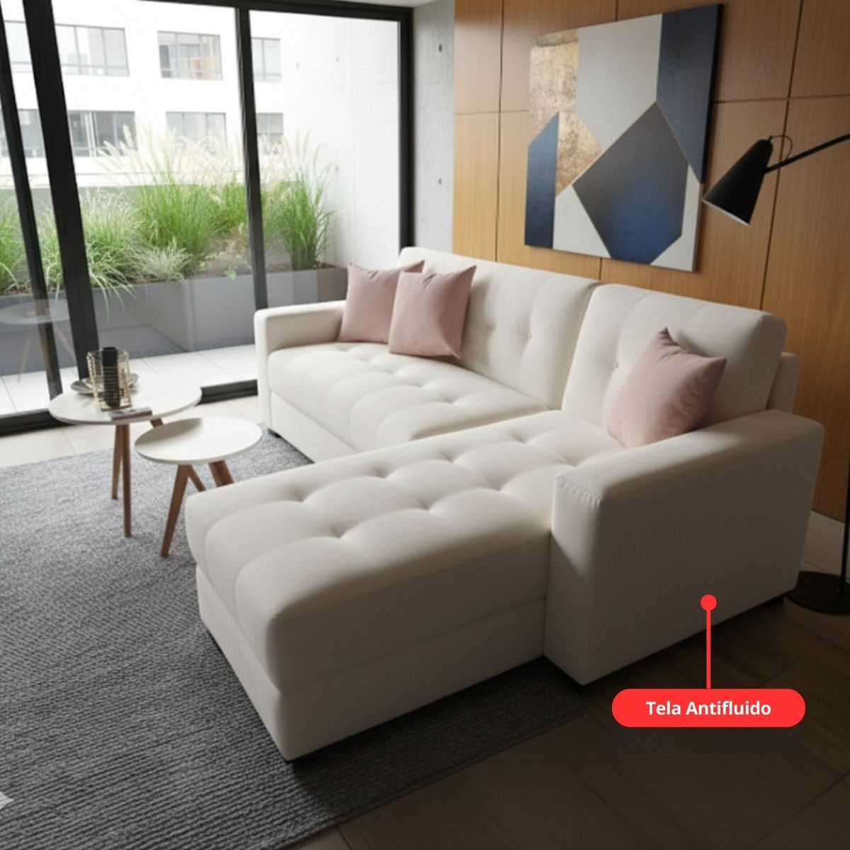 GENERICO - Seccional Messi Derecho en tela antifluido color marfil