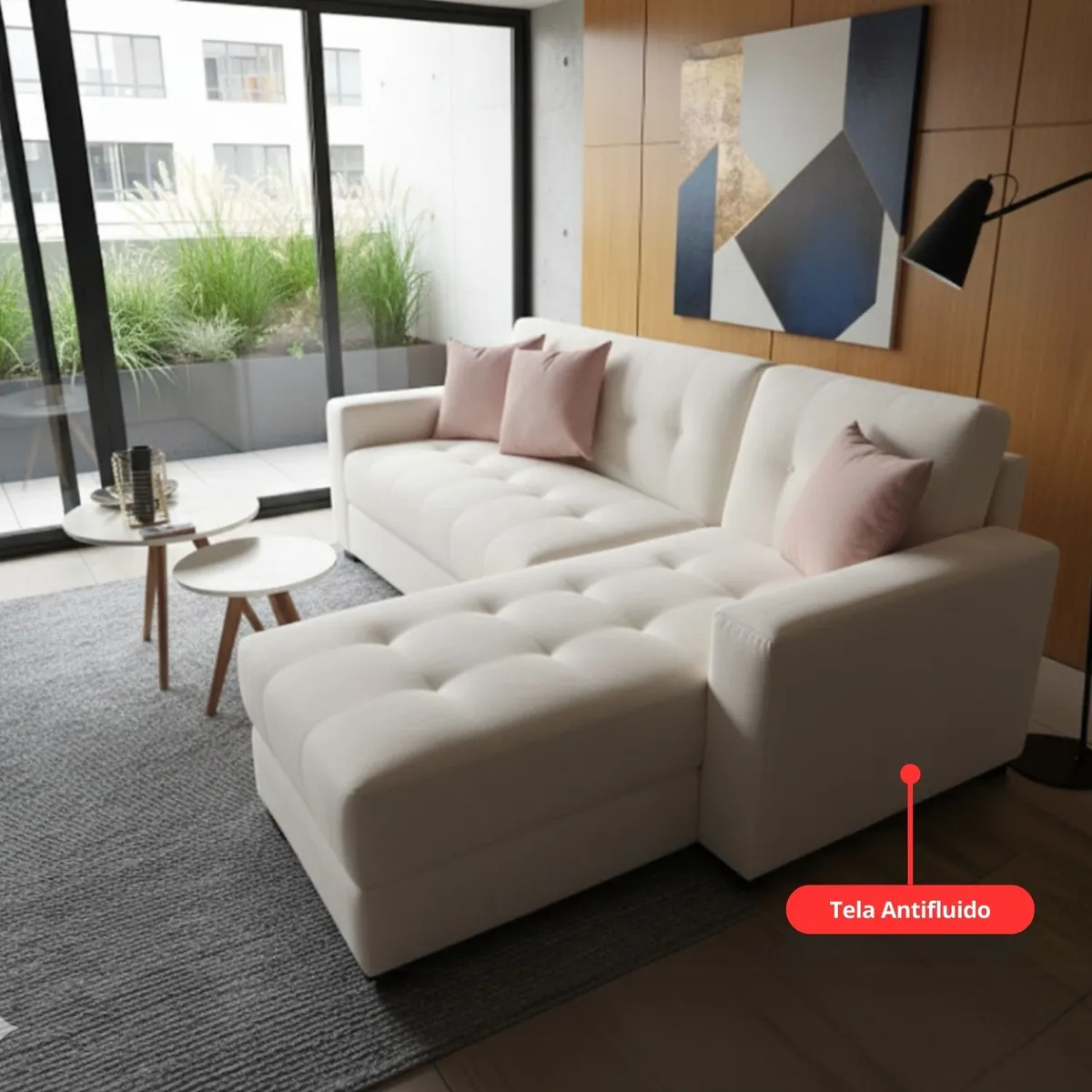 GENERICO - Seccional Messi Derecho en tela antifluido color marfil