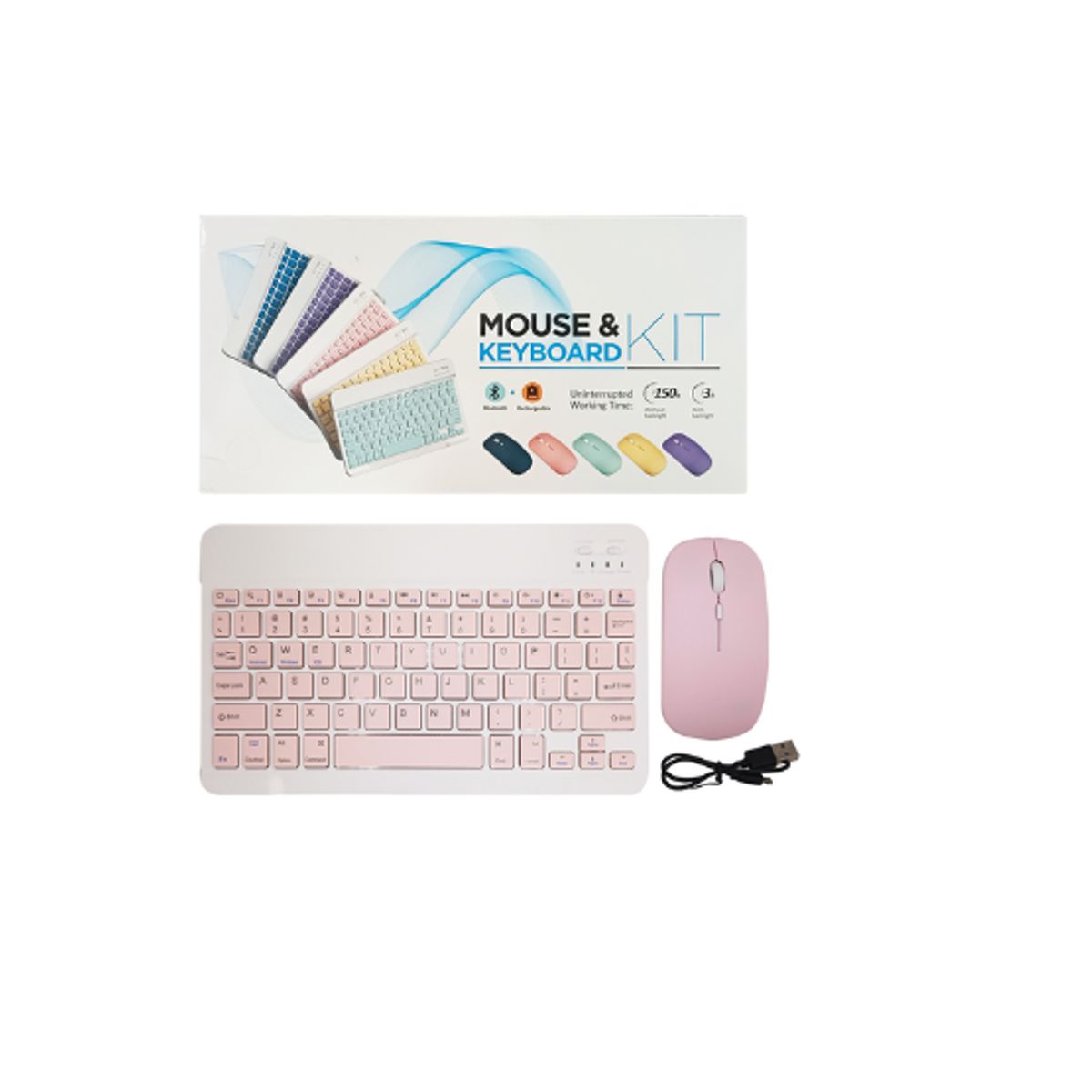 GENERICO - Kit Teclado Y Mouse Bluetooth Keyboard  recargable rosado