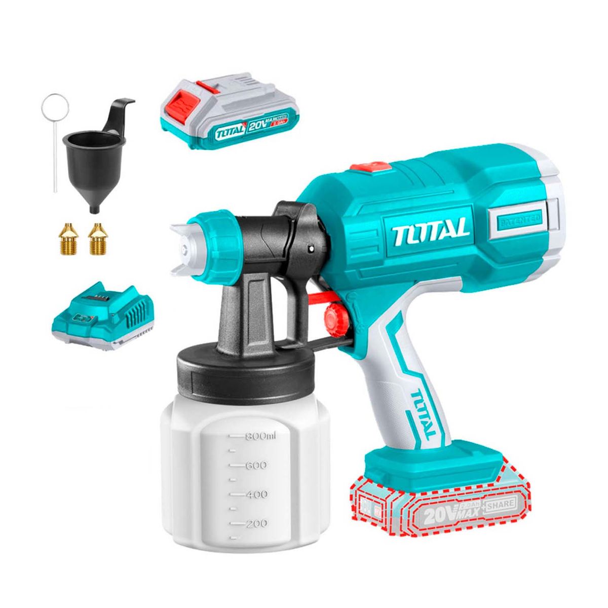 TOTAL TOOLS - Pistola De Pintura Inalambrico 20v Bat+cargador Tsgli20406