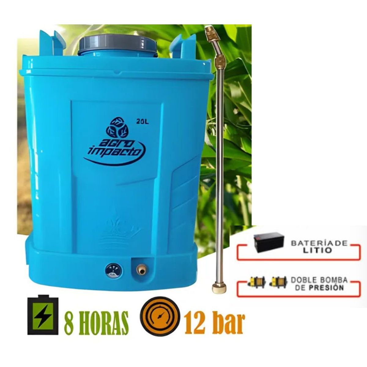 GENERICO - Mochila Pulverizador a Bateria Recargable Doble Bomba 25L Agro Impacto
