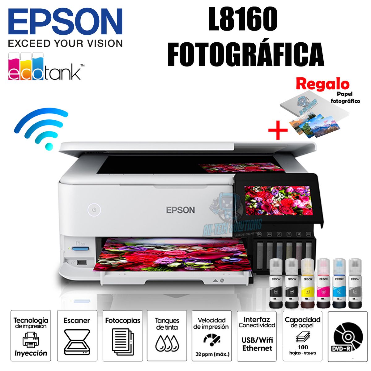 EPSON - IMPRESORA MULTIFUNCIONAL EPSON ECOTANK FOTOGRÁFICA L8160 WIFI
